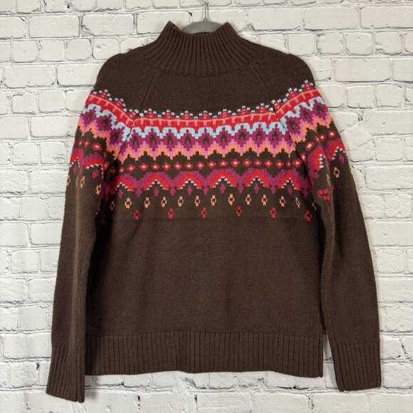 NWT Lou & Grey Fair Isle Pullover Mock Neck Sweater Brown Womens Size Small S - Picture 5 of 13